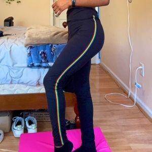 black rainbow striped leggings